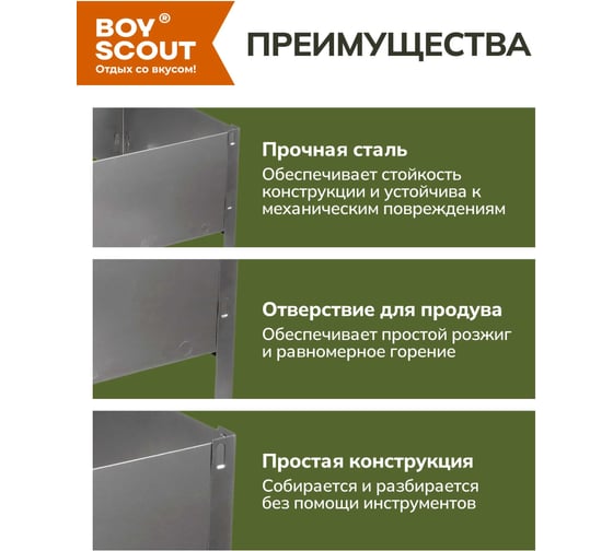 Сборный мангал BOYSCOUT 350х250х350мм, без шампуров 61231