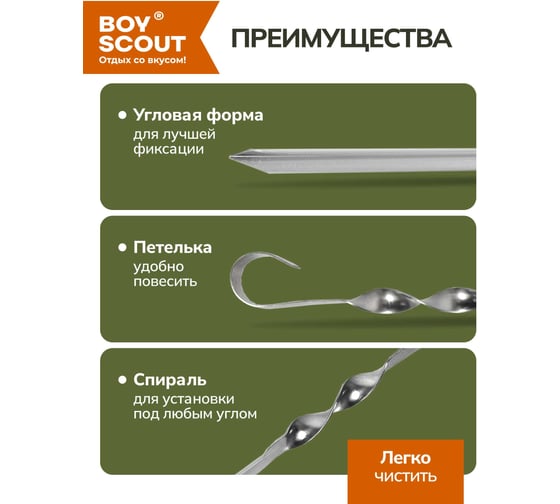 Угловой шампур BOYSCOUT 450х10х1 мм 61022