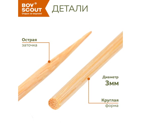 Бамбуковые шампуры BOYSCOUT 0.3х30 см, 50 шт. 61046