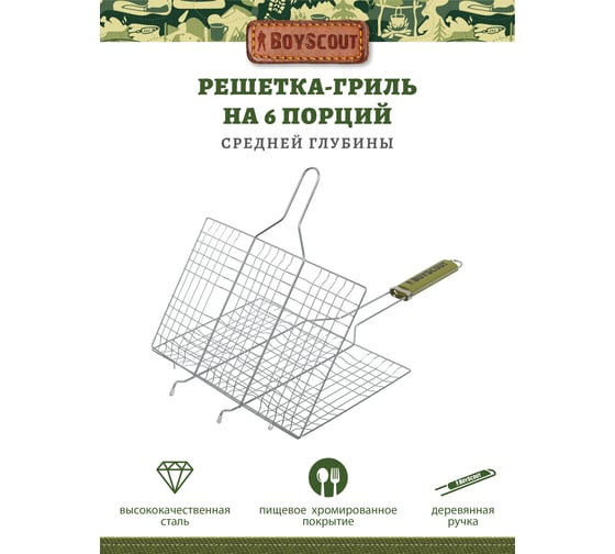 Решетка-гриль для 6 порций блюд BOYSCOUT + веер 61313