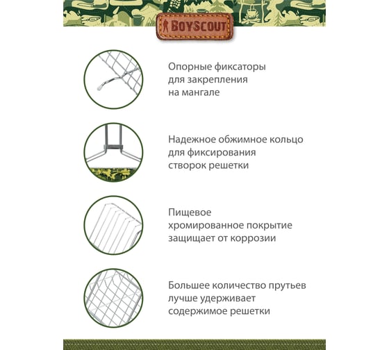 Большая решетка-гриль для стейков с вилкой BOYSCOUT + картонный веер 61301