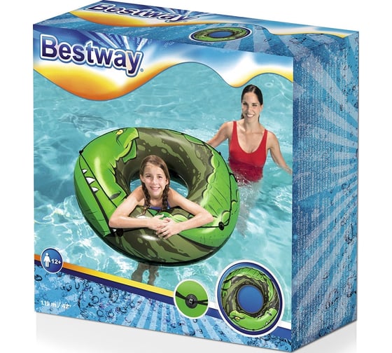 Надувной круг BestWay Аллигатор 119 см, со шнуром, от 12 лет 36108 BW