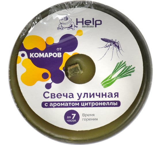 Уличная свеча от КОМАРОВ в жестяной банке, цитронела HELP 80011