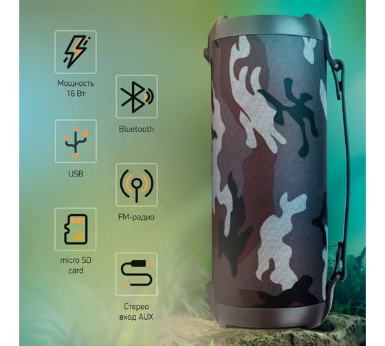 Портативная колонка DIGMA D-PS1520 камуфляж/камуфляж, 16W, 1.0 BT, 10 м, 1500 mAh SP1520C 1690616