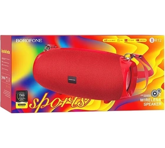 Колонка Borofone Bluetooth br12 amplio sports bt 5.0, 5wх2, aux/microsd/usb/fm красная 0L-MG-WF860