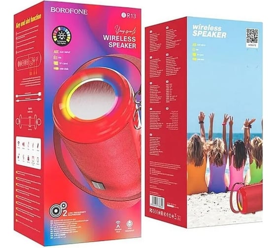 Колонка Borofone Bluetooth br13 young sports bt 5.0, 5wx2, aux/microsd/usb/fm красная 0L-00050016