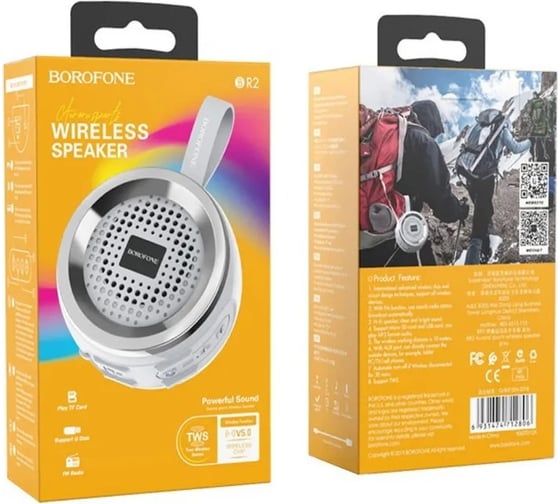 Колонка Borofone Bluetooth br2 aurora sports bt 5.0, 3w, microsd/usb/fm серая 0L-00044380