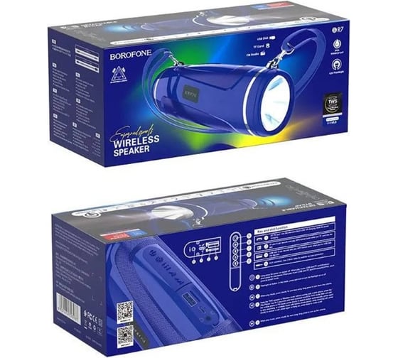 Колонка Borofone Bluetooth br7 empyreal sports bt 5.0, 5wx2, aux/microsd/usb/fm синяя 0L-00048845
