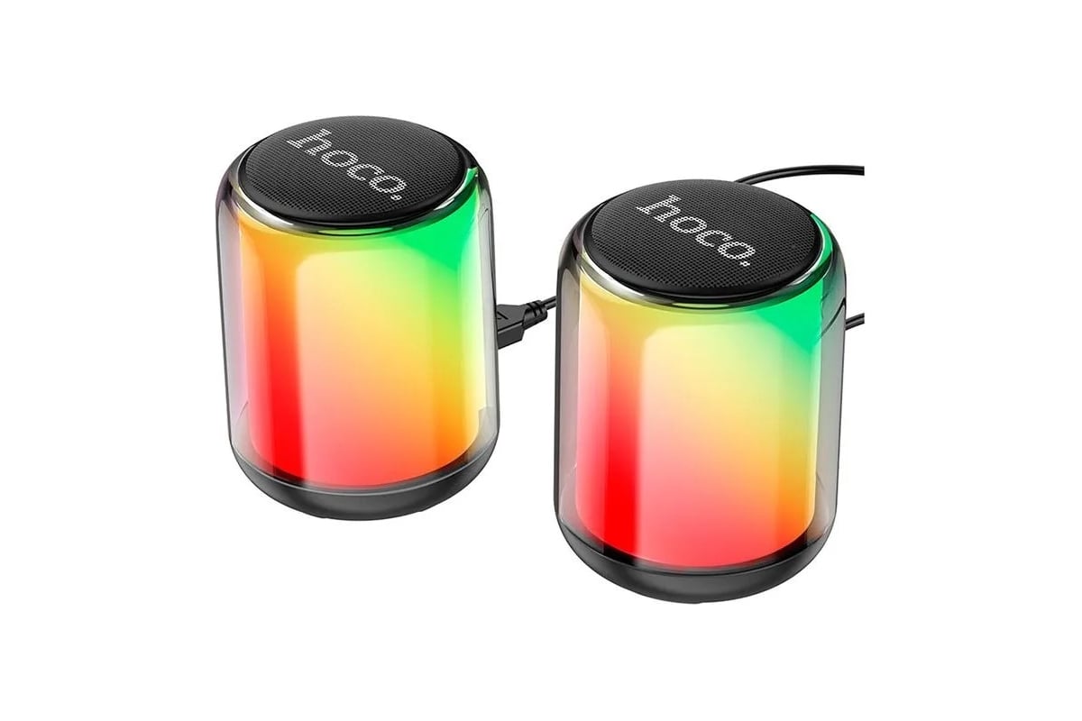 Колонка Hoco Bluetooth bs56 colorful bt5.2, 2x5w, aux/usb, rgb, громкость  +/- черный 0L-00057082 - выгодная цена, отзывы, характеристики, фото -  купить в Москве и РФ