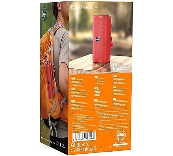 Колонка Hoco Bluetooth hc4 bella bt5.0, 2x5w, aux/tws/fm/microsd/usb, ipx5 красный 0L-00050213