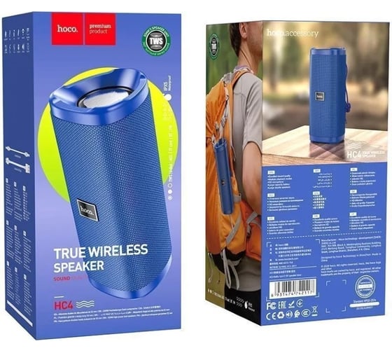 Колонка Hoco Bluetooth hc4 bella bt5.0, 2x5w, aux/tws/fm/microsd/usb, ipx5 синий 0L-00050214