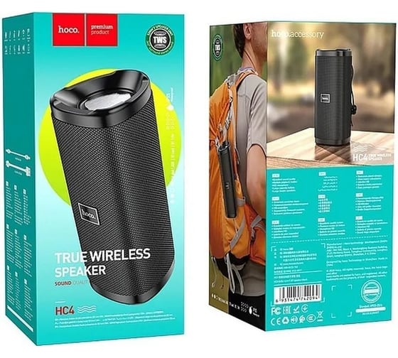 Колонка Hoco Bluetooth hc4 bella bt5.0, 2x5w, aux/tws/fm/microsd/usb, ipx5 черный 0L-00050212