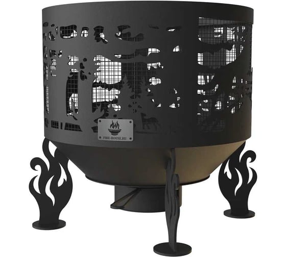 Костровая чаша FIRE-HOUSE волки диаметр 800 мм, с зольником и защитной сварной сеткой Ch-800волки 1