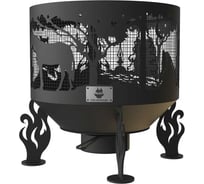 Костровая чаша FIRE-HOUSE ежик в тумане диаметр 800 мм, с зольником и защитной сварной сеткой Ch3-800ежик