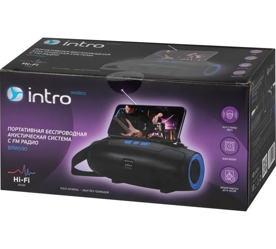 Портативная колонка Intro BRW590 bluetooth беспроводная, стерео, акустическая, черная Б0057184