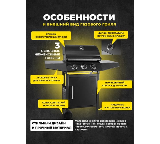 Газовый гриль с 3 конфорками MaxGrill QL-01