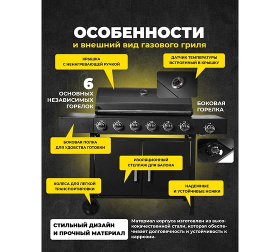 Газовый гриль с 6+1 конфорками MaxGrill QL-07
