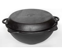 Чугунный казан Davr Metall 10 л круглое дно с крышкой сковородкой казан10(круг)+крыш(сков)10л