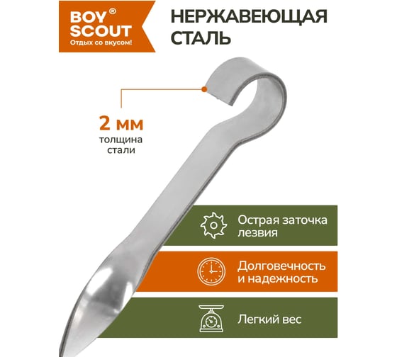 Шампуры для люля-кебаб, овощей BOYSCOUT 450х20х2 мм из НЕРЖАВЕЮЩЕЙ СТАЛИ, 2 шт в упаковке / 12 61372