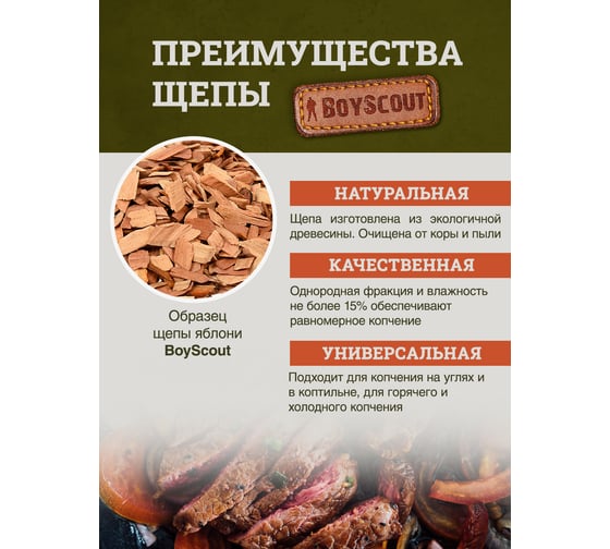 Щепа для копчения BOYSCOUT Яблоня, 1 л 25 61056