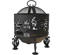 Комплект: костровая чаша FIRE-HOUSE деревья, диаметр 60 см коническое дно с крышкой искрогасителем Ch9-600деревья