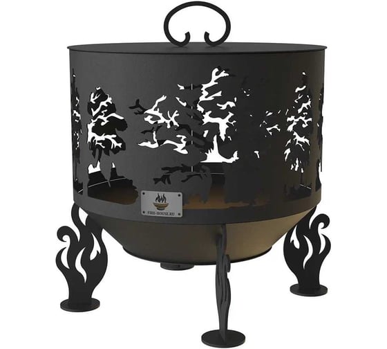 Комплект: костровая чаша FIRE-HOUSE деревья диаметр 50 см коническое дно с крышкой пламегасителем Ch11-500деревья 1