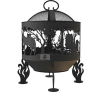 Комплект: костровая чаша FIRE-HOUSE ежик в тумане, диаметр 60 см с крышкой искрогасителем Ch4-600ежик