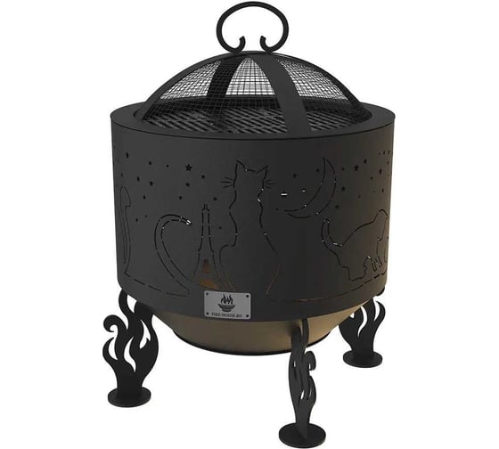 Комплект FIRE-HOUSE костровая чаша коты и звезды диаметр 50 см с решеткой гриль и крышкой искрогасителем Ch3-500коты и звезды 1