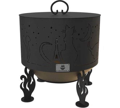 Комплект FIRE-HOUSE костровая чаша коты и звезды диаметр 60 см с крышкой пламегасителем Ch3-600коты и звезды