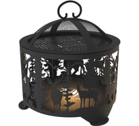 Комплект FIRE-HOUSE костровая чаша олени диаметр 50 с плоским дном с решеткой гриль и крышкой искрогасителем Pd4-500олени