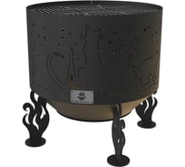 Комплект FIRE-HOUSE костровая чаша коты и звезды диаметр 60 см с решеткой гриль Ch2-600коты и звезды