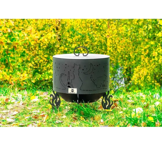 Комплект FIRE-HOUSE костровая чаша коты и звезды диаметр 50 см с плоской крышкой Ch4-500коты и звезды
