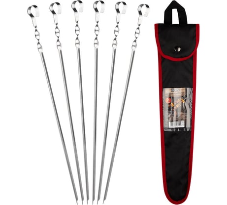 Набор шампуров Ecos 450x10x1,5 мм, угловой, с витком, 6 шт, в чехле 182541