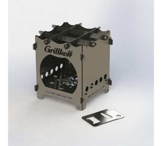 Печка-щепочница Grillkoff ладога из нержавеющей стали 1 мм в сумке, с мультитулом 262