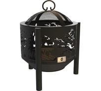 Комплект: костровая чаша деревья, диаметр 60 см на трубчатых ножках с крышкой искрогасителем FIRE-HOUSE Ch15-600деревья