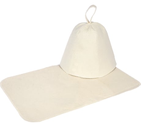 Набор из 2-х предметов Банные штучки: шапка Классик и коврик белый, войлок 100% 41103