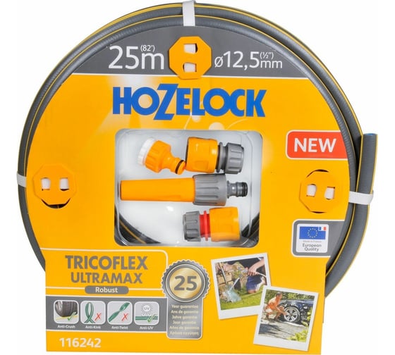 Набор для полива Hozelock: шланг Tricoflex Ultramax 1/2", 25 м с коннекторами и наконечником 116242