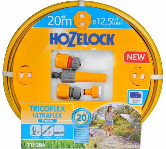 Набор для полива Hozelock: шланг Tricoflex Ultraflex 1/2", 20 м с коннекторами и наконечником 117004 1