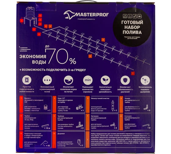 Набор капельного полива MasterProf трубчатый, 42 растения ДС.071808