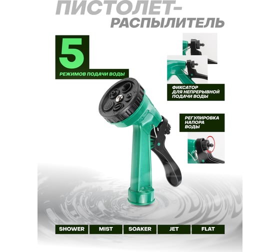 Шланг ПВХ витой WMC TOOLS 15м в комплекте с пистолетом-распылителем (5 режимов распыления) WMC-TG7106004-15M(48852)