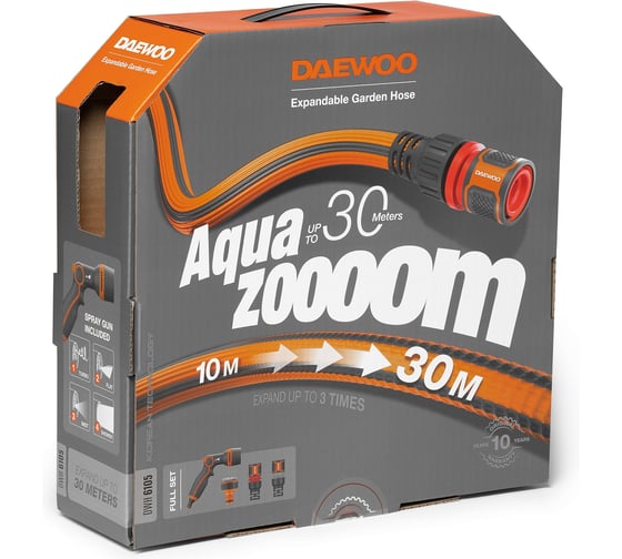Шланг растягивающийся DAEWOO Aquazoom 30 м с набором для полива DWH 6105
