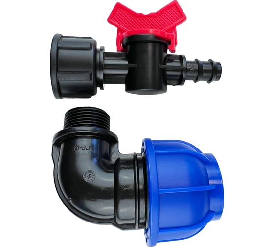 Комплект подключения магистральной трубки 16мм к ПНД трубе 25мм Профитт (угол ПНД+кран) 0341170-RCS