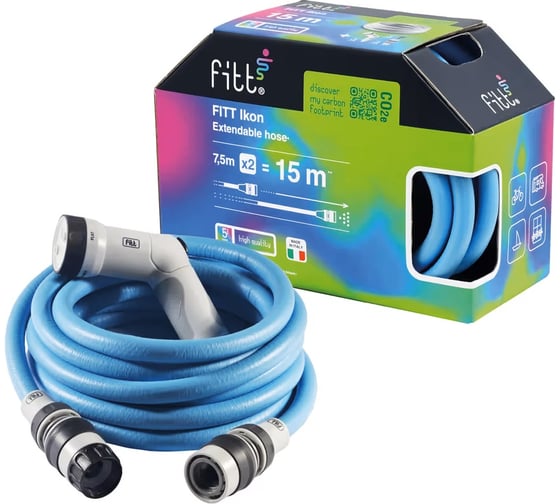 Шланг поливочный FITT IKON BLUE GUN BOX 15 метров, с поливочным пистолетом 74007.02915.59044