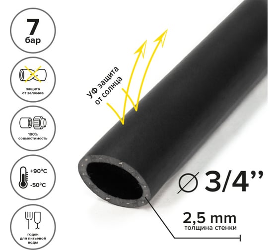 Резиновый шланг POLYAGRO BLACK ТЭП, 3/4", 50 м, армированный, морозостойкий 7558150
