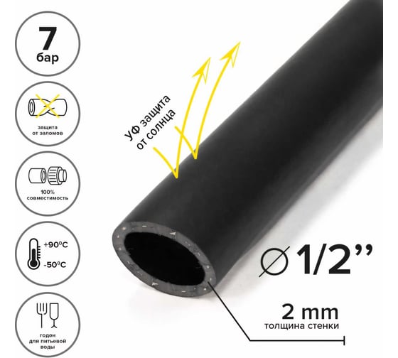 Резиновый шланг POLYAGRO BLACK ТЭП, 1/2", 25 м, армированный, морозостойкий 7558225