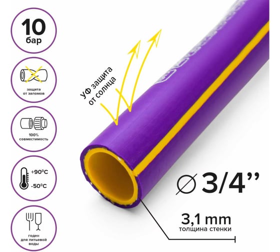 Резиновый шланг POLYAGRO Gold САПФИР ТЭП, 3/4", 15 м, армированный, трёхслойный, морозостойкий 7559715
