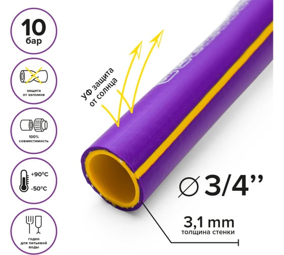 Резиновый шланг POLYAGRO Gold САПФИР ТЭП, 3/4", 50 м, армированный, трёхслойный, морозостойкий 7559750