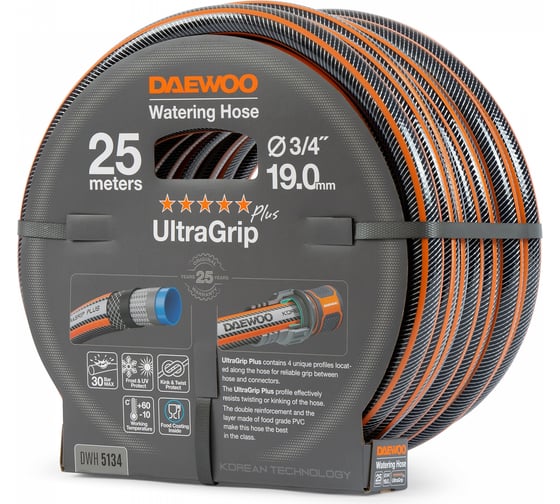 Шланг DAEWOO UltraGrip Plus, 3/4", 19 мм, 25 м DWH 5134
