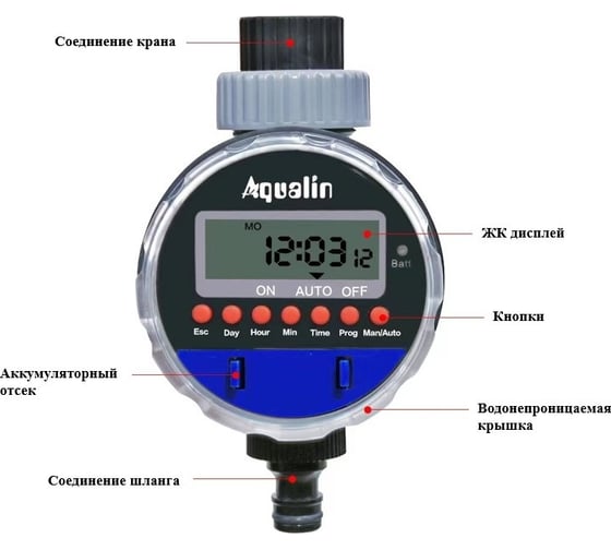 Электронный таймер для полива Aqualin at02 c жк-дисплеем 082-2051