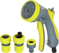 Садовый набор для полива INBLOOM пистолет 8 режимов, переходник 2 шт, штуцер 1/2'-3/4' 161-021